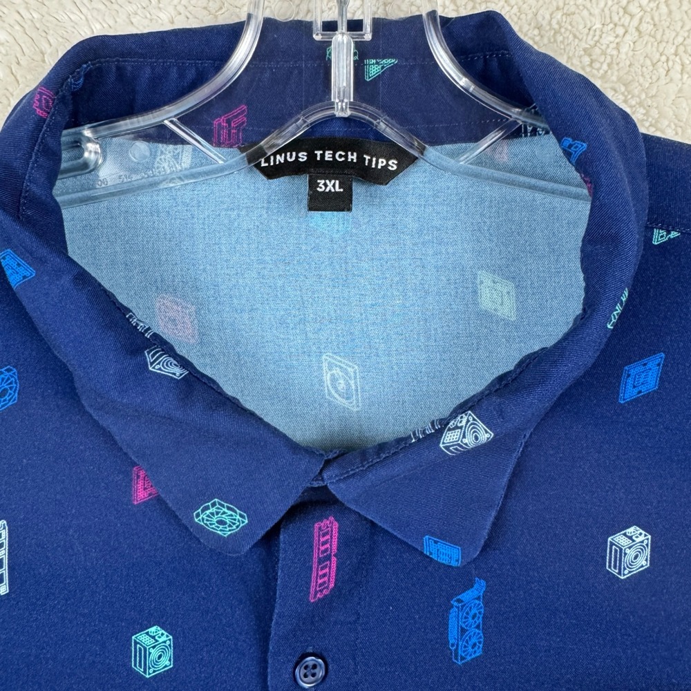 Linus Tech Tips Button Up Shirt‎ Men's Computer Hardware Print Stretch Size 3XL - Picture 8 of 13